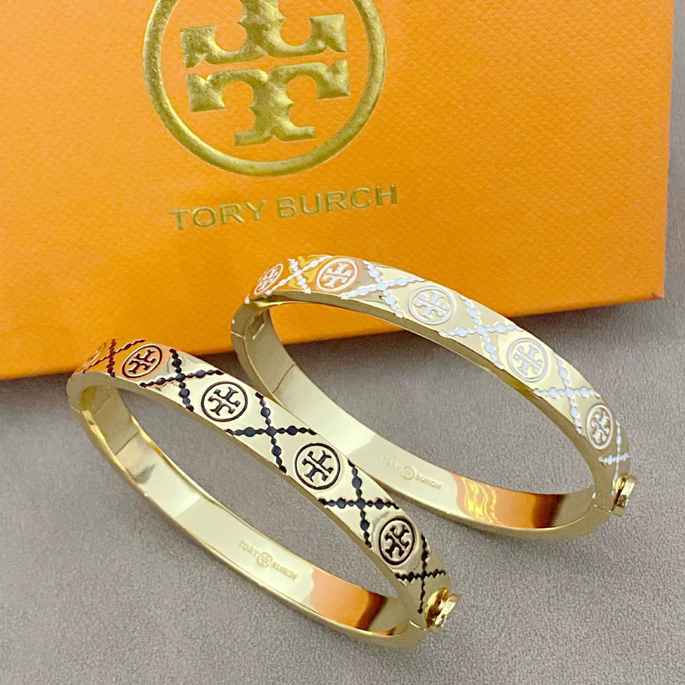 Tory Burch Trendy Enamel Inlay Openable Metal Bracelet
